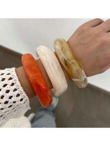 1 件几何夏季扎染手链树脂弧形海滩手镯，不对称醋酸纤维袖口腕带，时尚百搭 - 手鐲 - 查看 7