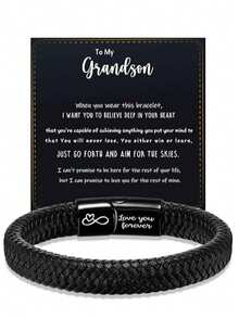 To My Son Inspirational Bracelet Gift From Mom Dad Always Remember You Are Braver Braided Leather Bracelet For Teen Boy From Mother, Adjustable,To Son Gift, Christmas Gift - Black - View 6