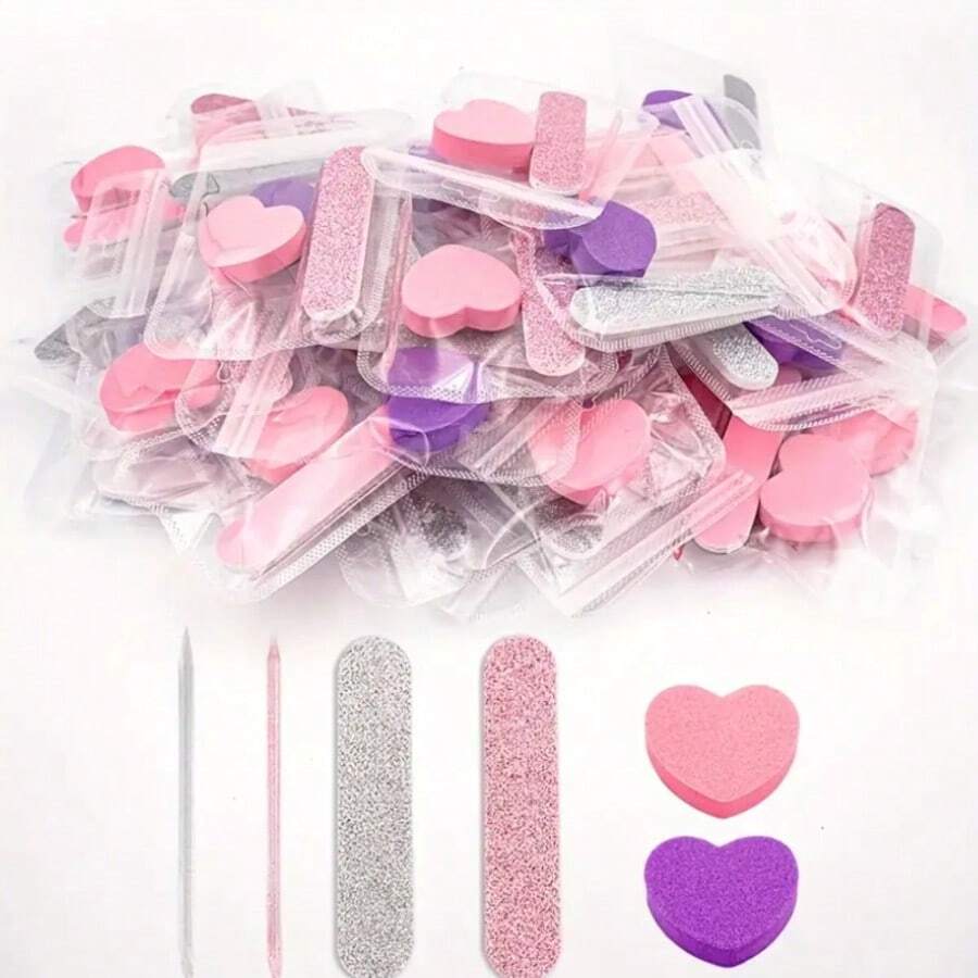 Set de 150 de bucăți pentru unghii cu sclipici roz-violet: Include 50 de blocuri de lustruit unghii, 50 de pile de unghii cu burete dublu față în formă de inimă și 50 de pile de unghii cu sclipici în formă de bară. Potrivit pentru unghii, pedichiură și consumabile pentru lustruire/finisare în confecționarea bijuteriilor cu sclipici roz strălucitor.