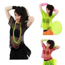 1 Women's Neon Net Dress - Breathable Fishnet T-Shirt With Shiny Details, Suitable For Party And Casual Wear, Quirky Dance Props, Polyester Material, Casual Wear T-Shirt; Shiny Detail Top; Polyester Fabric, Dance Costume Halloween - Multicolor - View 2