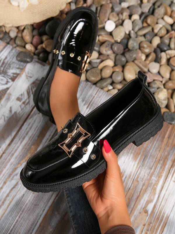 Slip-On Flat Shoes For Women, New Spring Summer & Autumn Casual Loafers, Non-Slip Breathable Work Shoes, Glossy Leather, Versatile Comfortable Low Heel Oxfords