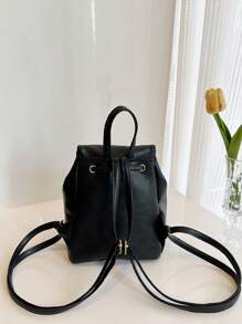 South Korea Large Capacity Pu Backpack Niche Simple Literary Style Bunches Drawstring Backpack Classic Holiday Travel Office Workers Suitable For Bags - Black - View 7