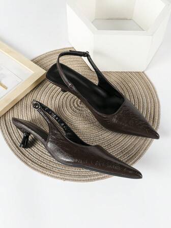 2025秋冬季4厘米棕色高跟鞋，套脚式派对正装鞋，细高跟礼服鞋，猫跟鞋，优雅