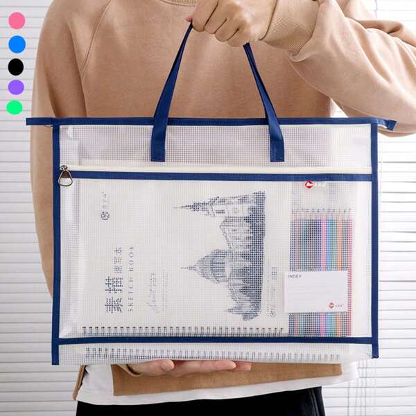A3 Size Waterproof Craft Project Bag - Durable Plastic Storage Box With Handle, Multiple Colors Available (Pink, Blue, Purple) - Portable Art Supplies, Documents And Home Office Organizer