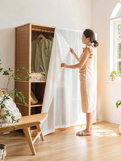 1pc Wardrobe Adhesive Dust-Proof Curtain, Hook And Loop Mesh Curtain For Living Room/Kitchen, Sheer Partition