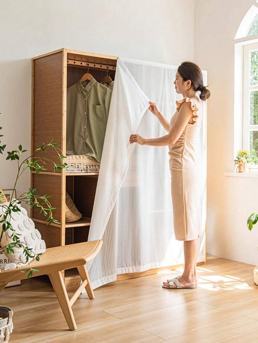 1 件装衣柜粘性防尘窗帘，钩环网状窗帘，适用于客厅/厨房，透明隔断 - 白色 - 查看 1