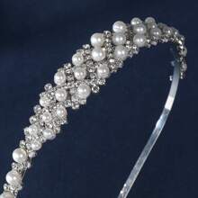 1 pièce Serre-tête en métal ton argent, accessoire à cheveux en alliage plaqué strass, convient pour le mariage et les festivals