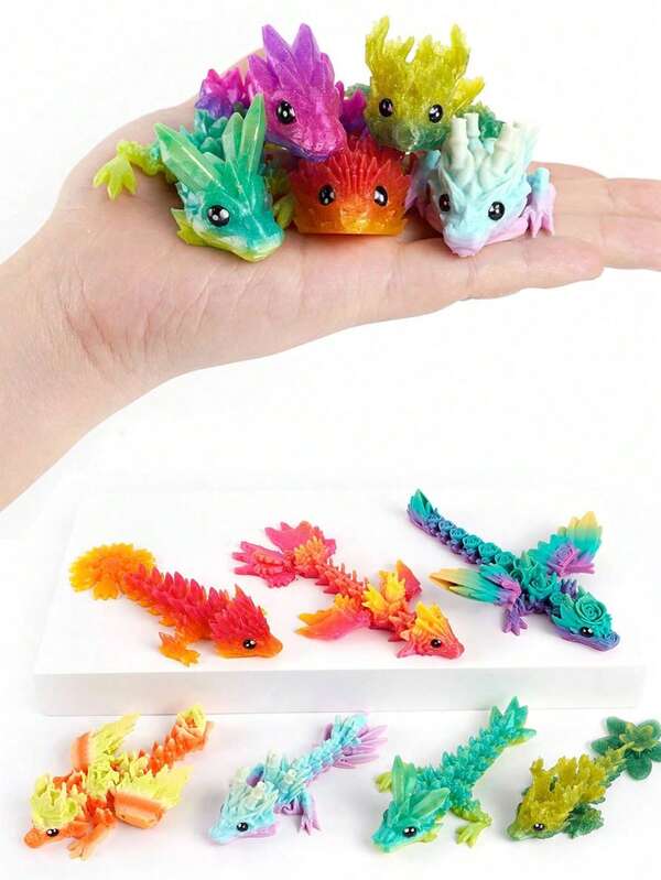 1 szt. Drukowana w 3D Mini Rodzina Smoków, Ruchome Stawy - Kolorowa Kolekcja, Dekoracja Domu i Biura, Ozdoby Pulpitu, Nadaje Się Do Różnych Dekoracji Pokoju Statuetki