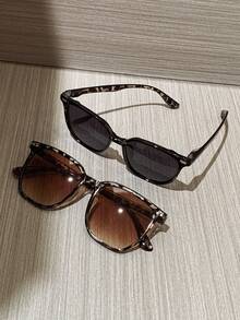 2 - Pack Leopard - Print Bohemian - Style Sunglasses For Men And Women - Retro Square Plastic Frame, Classic Fashion Design | Ideal For Outdoor Sports, Cycling, Travel, Beach Vacations, Driving And Fishing | Summer Sun Protection And UV - Resistance - 2PCS組合裝C - 查看 3