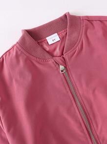 女童时尚长袖圆领风衣夹克，适合大龄少女的休闲简约外套，春秋季 - 玫紅色 - 查看 3