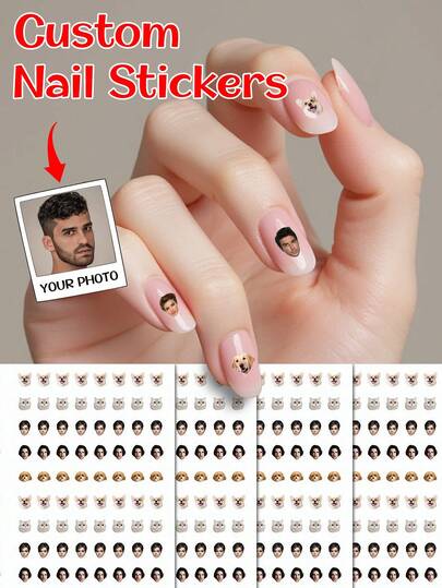 1pc Custom Face Nail Sticker, Custom Nail Decals, Personalized Custom Photo Nail Waterproof Decals, 0.8*0.8cm Nail Tattoo, Fashionable Nail Art, Custom Nail Decals, Custom Face Sticker, Personalized Christmas Gift, Nail Sticker Practice Sheet, DIY Nail Art Sheet, Letter Contracted Customized Treasure Finds, Christmas Stickers, Christmas Decor Nail Supplies Nails