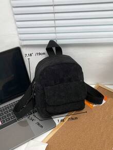 Balo vải nhung kẻ sọc màu trơn mới thời trang họa tiết da báo mini thể thao đa năng thường ngày cho nữ, thích hợp cho du lịch và phong cách đơn giản cho trường học - màu đen - Xem 6