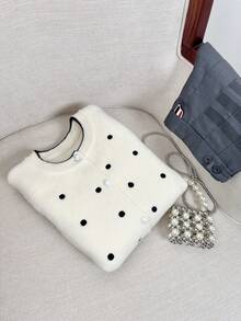French Soft & Round Neck Polka Dot Sweater, New Autumn/Winter Design For Fashionable Ladies