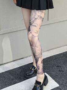 1 Stück Leggings mit floralem Tattoo-Muster, 360 Grad lebendiges buntes gemustertes Design, geeignet für Alltagstragen, Partys, Auftritte und als Geschenk