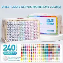 Languo 240/192/96 色专业丙烯马克笔带收纳袋 - 软头笔尖，防水绘图笔，适合学生使用，适合艺术专业绘画、木材、金属、陶瓷、织物、鸡蛋、艺术工艺品和创意项目，圣诞礼物