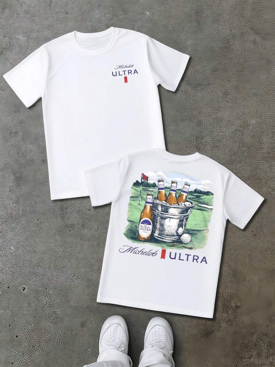 Michelob ULTRA Golf Beer Bucket Double Sided Digital Printed 100% Cotton T Shirt 1Pcs Men's Casual Tee 220g Summer Sports Tee - 白色 - 查看 1