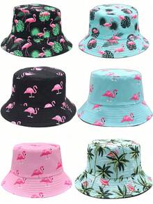 1 Stück Mode Flamingo Muster umkehrbarer Fischerhut, unisex Outdoor Lässig Sonnenhut, geeignet für den Urlaub