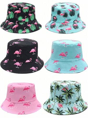 1 件时尚火烈鸟印花双面渔夫帽，男女通用户外休闲遮阳渔夫帽，适合度假