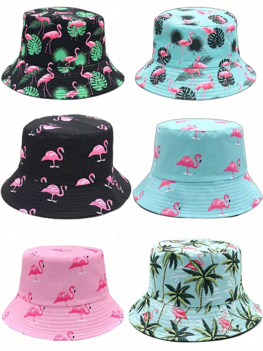 1 Stück Mode Flamingo Muster umkehrbarer Fischerhut, unisex Outdoor Lässig Sonnenhut, geeignet für den Urlaub