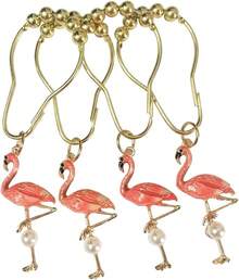 12pcs Flamingo Shower Curtain Hooks, Stainless Steel Rust-Proof Bathroom Decor Accessories (Flamingo) - Flamingo - View 2