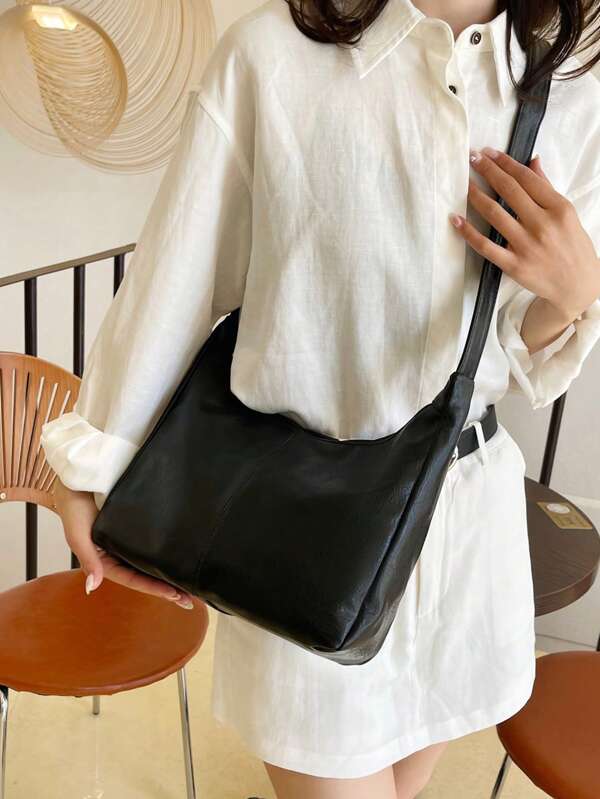 Large Capacity Tote Bag, 2025 New Fashion Versatile Shoulder Crossbody Bag, Minimalist Textured Commuter Dumpling Bag For Women