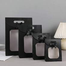 1 pieza Bolsa de regalo con lazo, estilo de ventana semitransparente, bolsa de regalo de cartulina blanca sólida