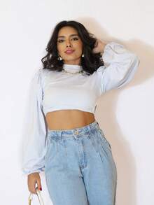 Kissmelady 8345 Women's Plain Wide Leg Pants Without Tears 8345 - 淺色水洗藍 - 查看 3