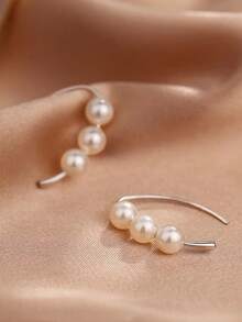1pc S925 Sterling Silver Hook Pearl Earrings, Silver/Gold Color Stud Earrings, Minimalist High-End Elegant French Design, Suitable For Pierced Ears, Daily Wear, Valentine's Day Gift, Comes With Delicate Gift Box - Silver - View 4