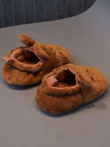 1 双毛绒弹力领口平底一脚蹬休闲鞋，可爱款式适合秋冬季 - 棕色 - 查看 4