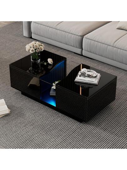 Sairedel Moderne LED Coffee Tafel Drawers 100 50 35 Cm, Wit High Gloss Side Verlichting Acrylic Top, MDF Living Room, Bedroom view 2