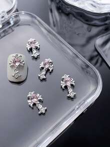 25/50/10 Stück Legierungs-Silber Schmetterling Biene Herz Schleife Nagel Dekoration mit glitzernden rosa Strass-Sternflügeln und geometrischem Muster, 3D exquisite DIY Nagelschmucksteine für Acryl-Nägel, Handyhüllen, Schuhe, Kleidung, Taschen und Bastelarbeiten - Verschiedenfarbig - Übersicht 26