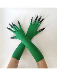 1pc Halloween Long Claw Gloves, Elastic Sexy Leopard Print Prop Gloves For Performance