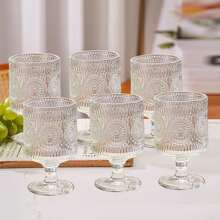 Juego de 1/4/6 copas de vidrio vintage clásico con relieve, decoración floral, elegante cristalería para cóctel, vino, champán, jugo, soda, yogurt, fruta, apta para bar, restaurante, fiesta, cena, exteriores, hogar, hotel, apartamento, picnic