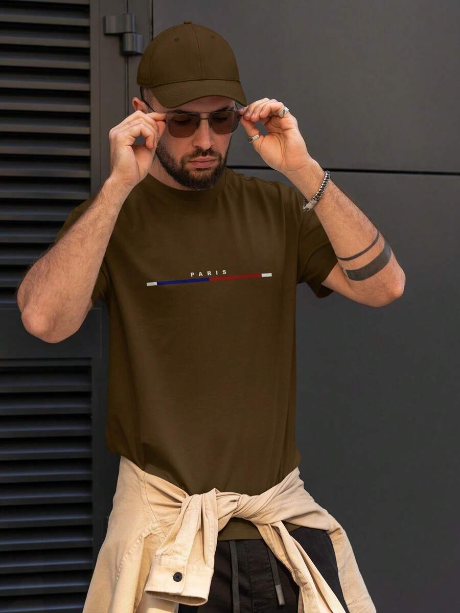 Men's Paris T-Shirt 100% Cotton Size S To Plus G3 - 鏽棕色 - 查看 1