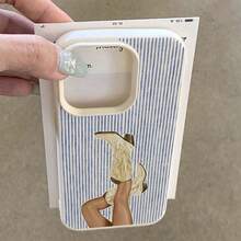 1pc TPU Vintage Western Cowboy Boot Blue Striped Pattern Phone Case Compatible With IPhone//Redmi Smartphones