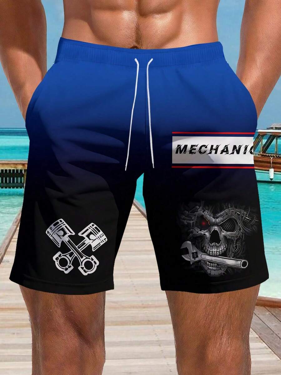 Shorts de praia casuais com estampa 3D havaiana plus size masculino - secagem rápida, cintura com cordão, perfeito para passeios de verão - Multicolorido - Ver 1