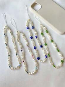 1 件 Evil Eye 仿珍珠手机壳配件、手机挂绳、无线耳机、相机带吊坠 - 彩色 - 查看 2