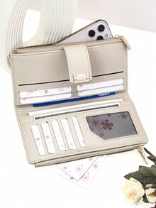 MINGYOU 女士长款钱包 柔软优雅 PU 多功能手机钱包 按扣开合 双拉链 大容量卡包 轻巧简约手拿包 女士理想礼物 钱包 钱包 - 米色 - 查看 2