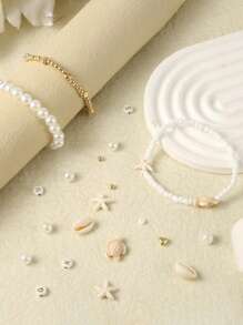 1 Set Beach Bracelet Making Kit, Beach Themed Bracelet Making Kit Conch Turtle Letter Heart Shape Beads DIY Jewelry Making Kit Art Craft Supplies For Women