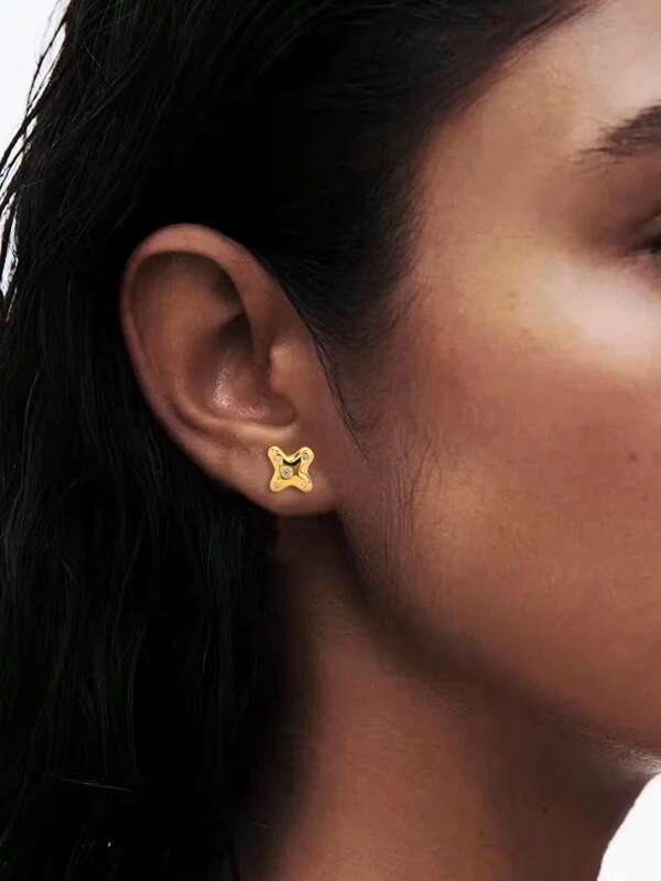 Brincos de pino assimétricos com incrustações de seixos para mulheres, elegantes e versáteis, joias de piercing simples, aço inoxidável 316L, comprimento da haste 6 mm, espessura da haste 1,2 mm, haste reta e redonda