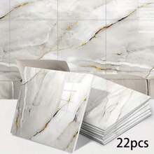 11/22/30 Pieces Of Marble Texture Self-Adhesive Waterproof Wall Tiles, PVC Peeling And Wallpaper And Aluminum Foil Backing, Used For Wall Covering And Thermal Insulation, Easy To Install And Disassemble, Matching Texture Wall Decoration Wall Paper Wall Stickers Room Decor Kitchen Bedroom Living Room Decor