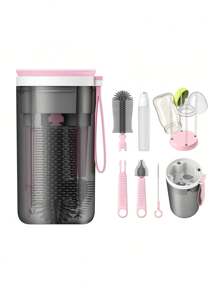 1 Set Portable Silicone Baby Bottle Brush Travel Kit, Multi-Piece Tight Squeeze Type Cleaning Set With Nipple And Draining Rack, Suitable For Newborn Feeding Accessories, Ideal Gift For Baby Girls And Boys