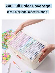 Languo 240/192/96 色专业丙烯马克笔带收纳袋 - 软头笔尖，防水绘图笔，适合学生使用，适合艺术专业绘画、木材、金属、陶瓷、织物、鸡蛋、艺术工艺品和创意项目，圣诞礼物