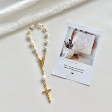 30 Pieces Baptism Rosary Acrylic Rosary Beads Ivory Color Mini Finger Rosaries Gold Plated Faux Pearls For Baptism Christening Communion Weddings Party Favors - 彩色 - 查看 7