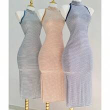 Women Long Dresses - Navy Blue - View 4