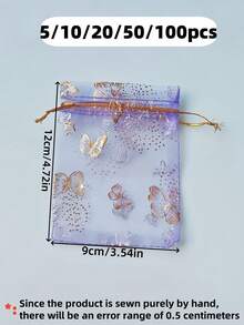 5/10/20/50/100 Pieces Butterfly Multi-Color Gauze Bags, Gift Packaging Bags, Gift Bags, Home And Daily Necessities, Nylon Bag Storage Bags, Festival And Party Supplies, Wedding Supplies, Gift Decoration Packaging, Small Packaging Bags, Jewelry And Accessory Packaging, Gift Hanging Bags, Birthday Gift Jewelry Drawstring Bags - Purple - View 5