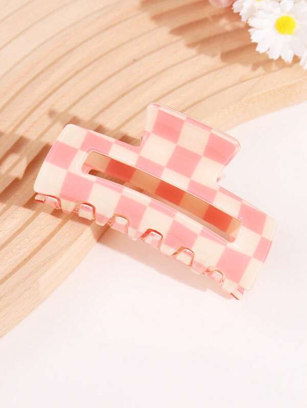 1pc High-Quality Women Elegant Checkered Hollow Square Anti-Slip Fashion Green Hair Clips, Claw Clips, Hair Claws, Suitable For Daily Use And Gift Hair Jaw Clip Hair Clamps Hair Clutch Hair Catcher Clip