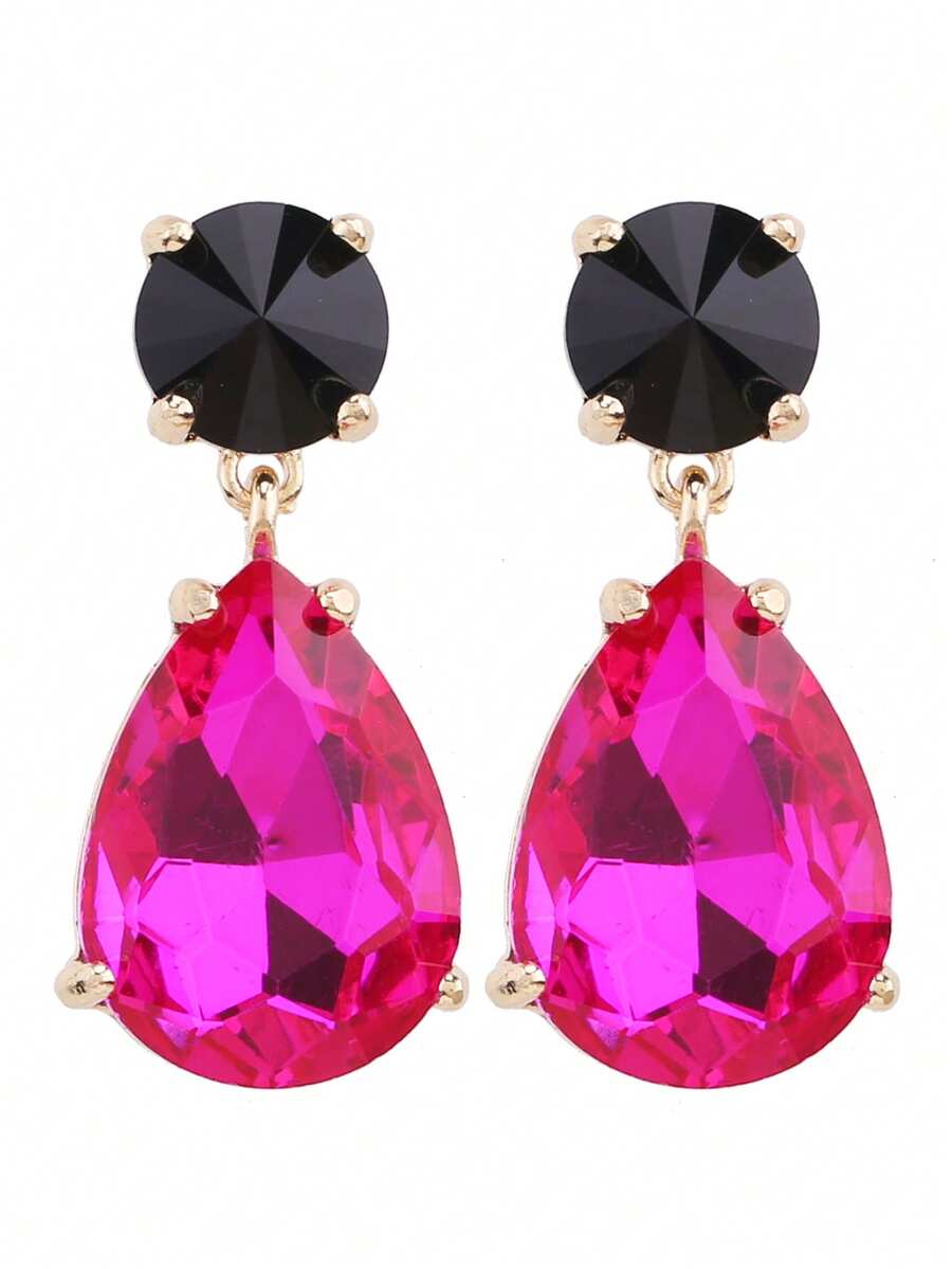 ACEHLN 1 par de pendientes de botón de aleación de zinc con estilo norteamericano con colgante de gota de cristal, pendientes de lujo decorados con diamante de imitación para bodas y ocasiones formales - Estilo 1 - Ver 1