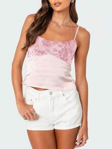 Sequin Halter Top For Women Deep V Neck Beaded Tops Sparkly Glitter Tank Top Going Out Rave Outfits - Pink - View 1