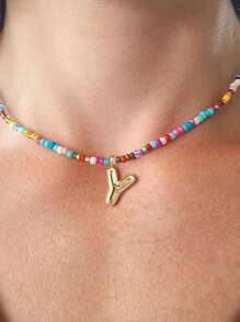 Initial Necklaces For Women Bubble Necklace Handmade Beaded Necklace Dainty Cute Beach Boho Necklaces For Women Jewelry Choker Colorful Necklace For Women